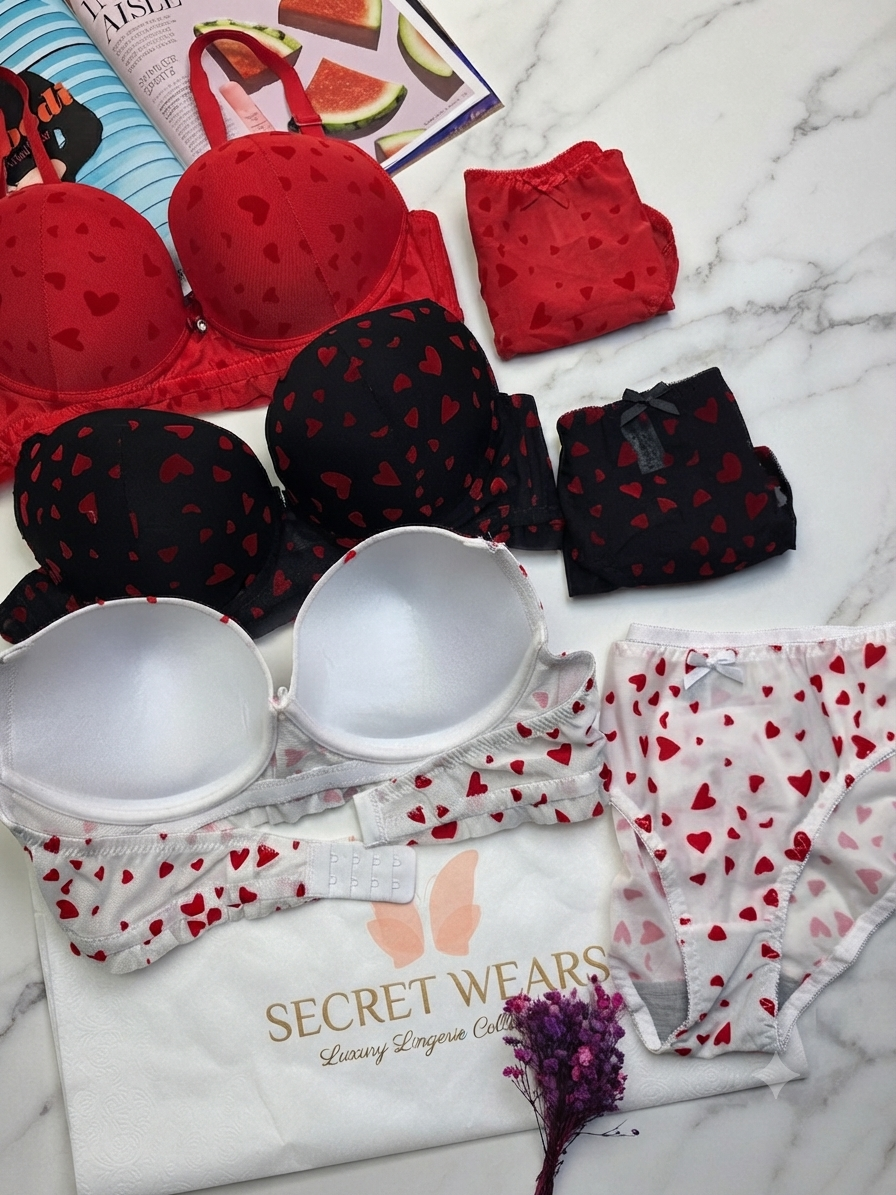 (36-42)C Lacy Heart Deisgn Bra Panty Set (169)