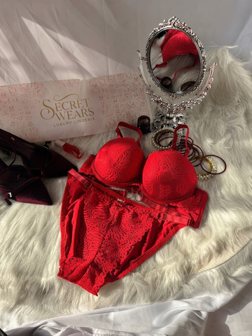 (34-40)C Cup Elegant Lacy Double Padded Bra & Panty Set