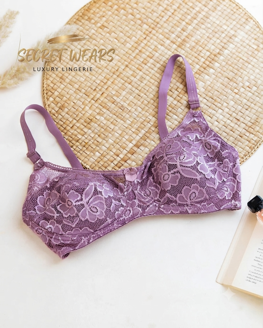 (32-42)b/c Beautiful Flower Pattern Light Padded Non Wired Bra (011)