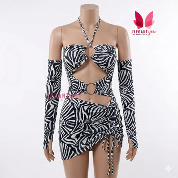 (34-40)Milk Silk Leopard Print Cut-out Bikini Dress (W)