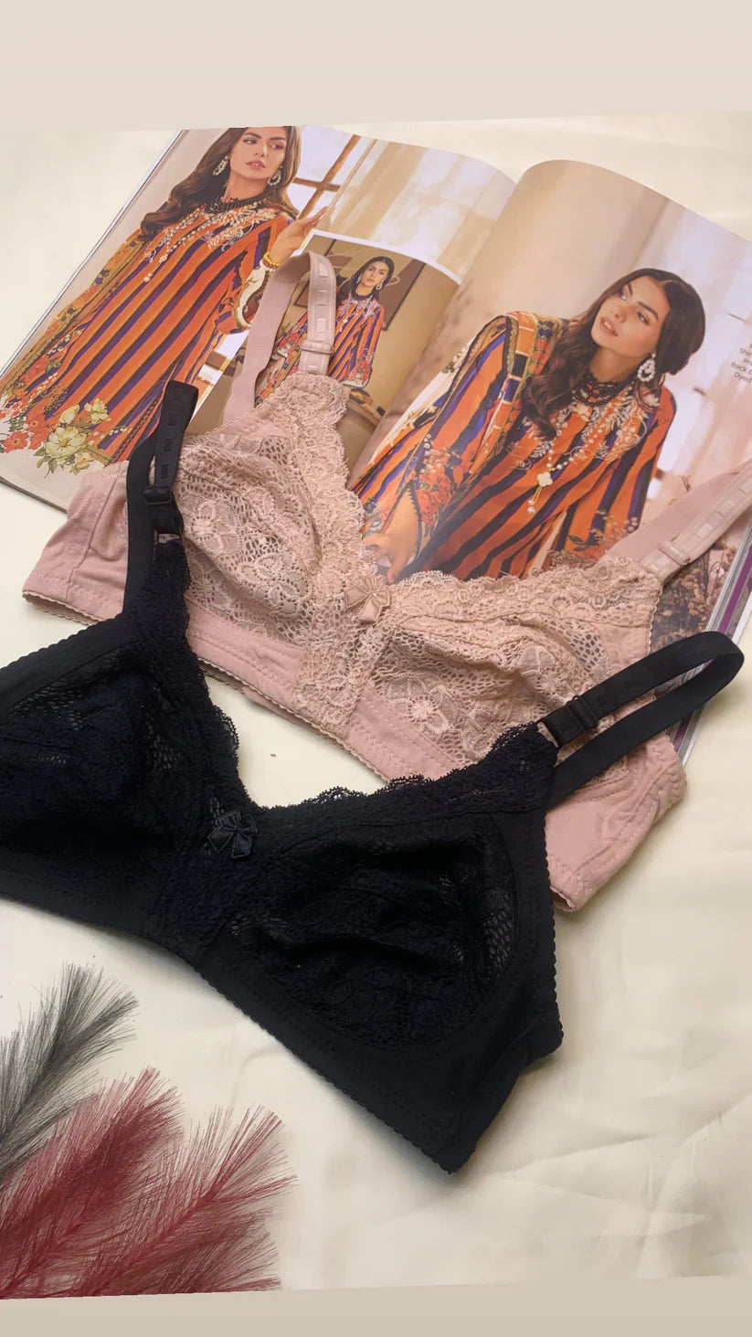 (32-42)C Comfy &Breathable Soft Cotton Cotton Lace Daily Wear Bra(R2-C)