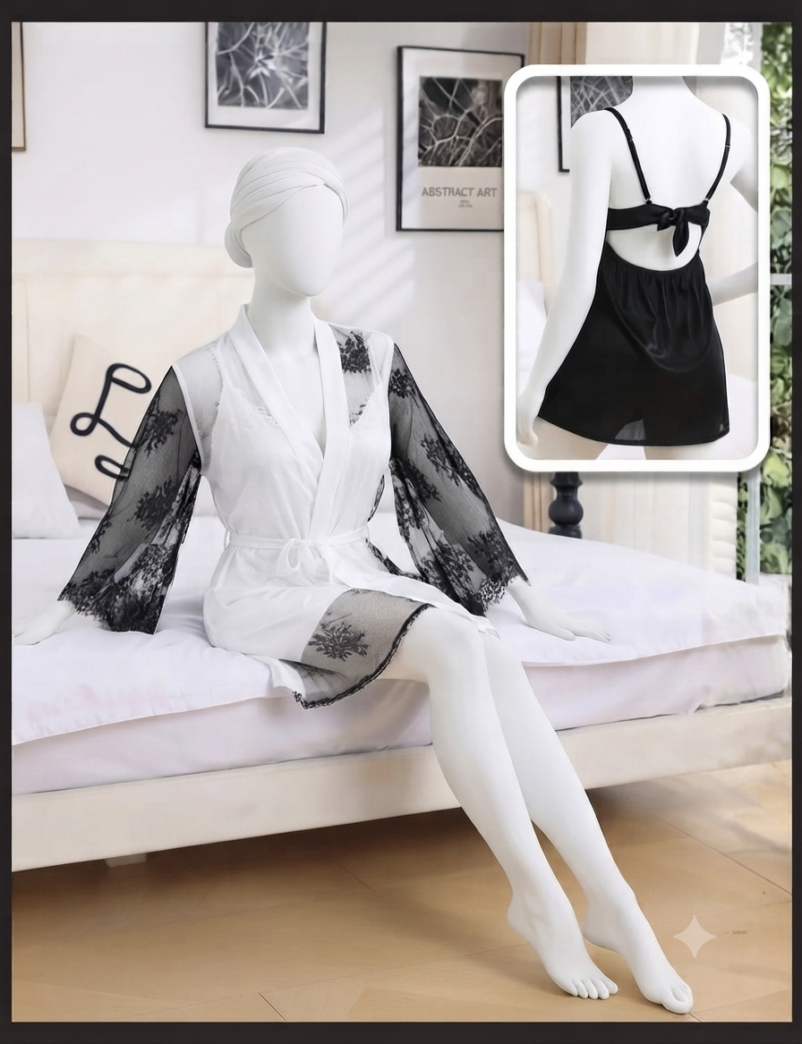 2 Piece Net Gown With Silk Inner Nighty(9003)(C12-R3)