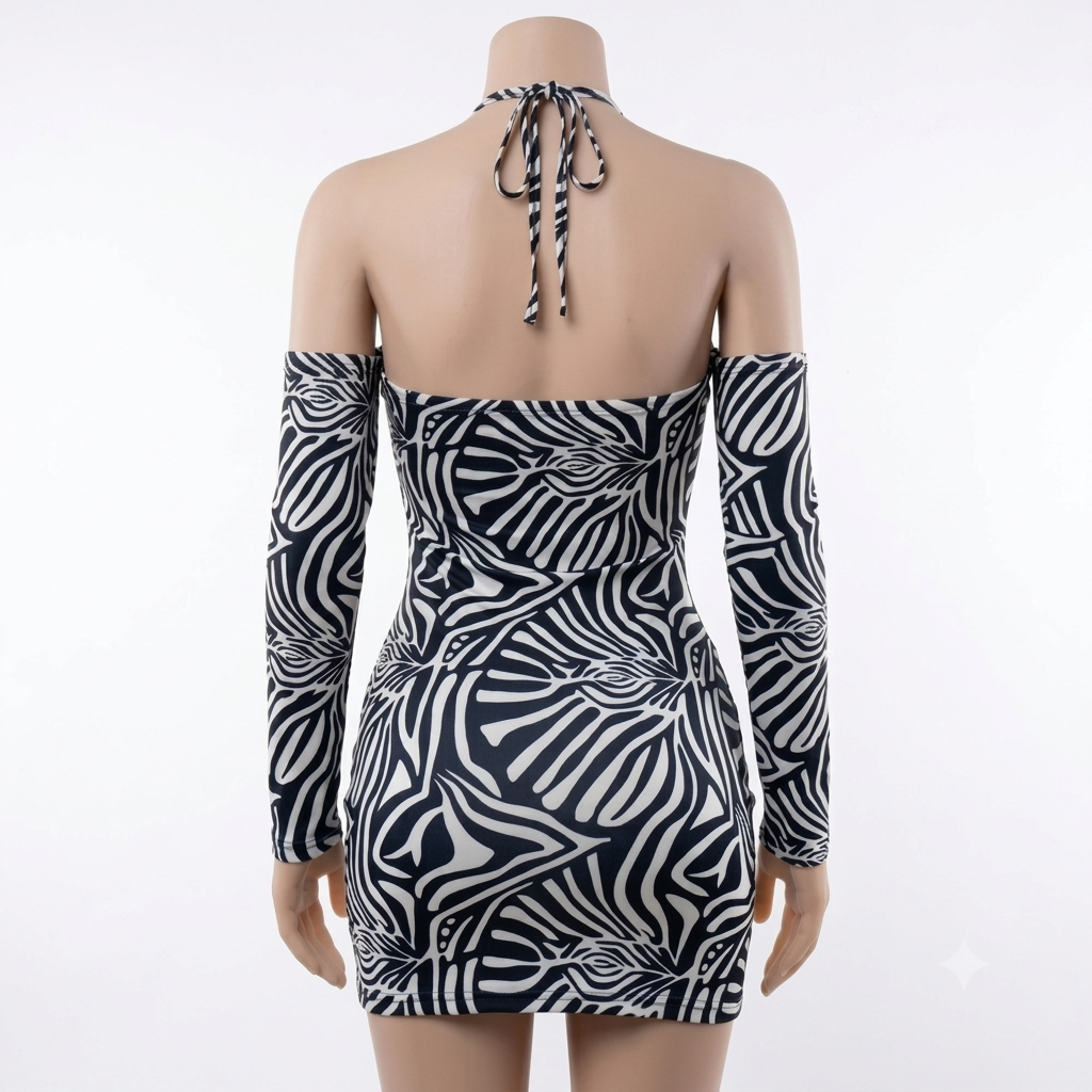 (34-40)Milk Silk Leopard Print Cut-out Bikini Dress (W)