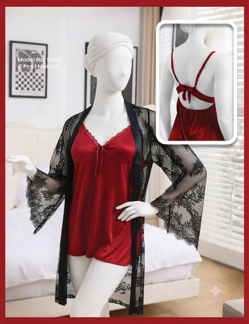 2 Piece Net Gown With Silk Inner Nighty(9003)(C12-R3)