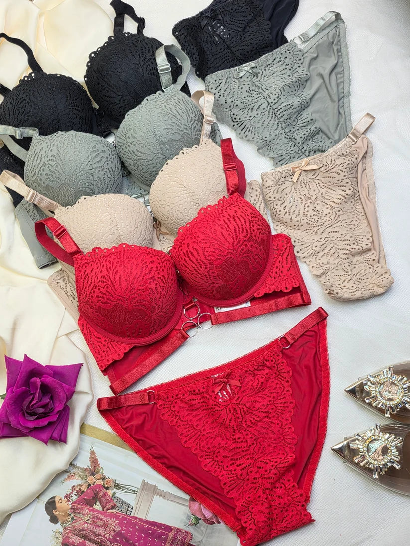 (34-40)C Cup Elegant Lacy Double Padded Bra & Panty Set(R5)