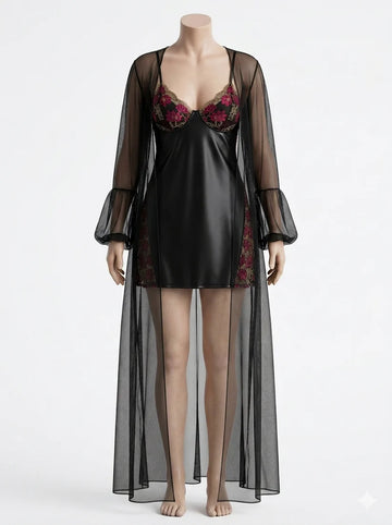 Midnight Bloom Robe & Chemise Set 8437
