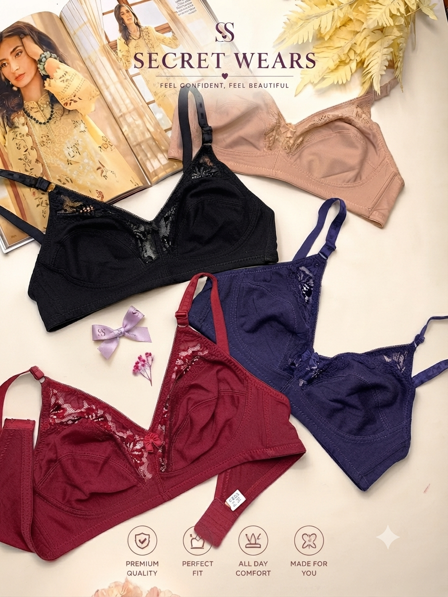 (32-42)b/c Soft Cotton Half Cup Lace Daily Wear Bra(R6-A)