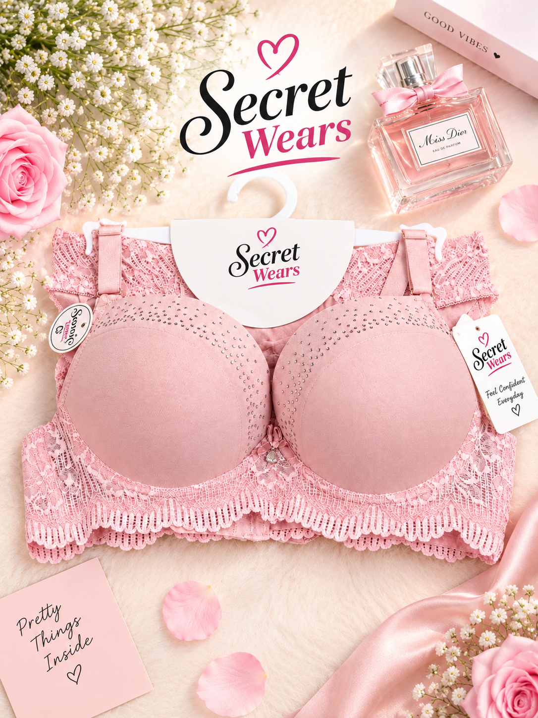 Lisa's Secret Elegant Red Rhinestone Lingerie Set (Bra & Panty)