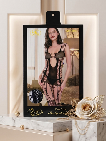 Sensual Cut-Out Fishnet Body Stocking – Premium Black Lingerie (One Size)