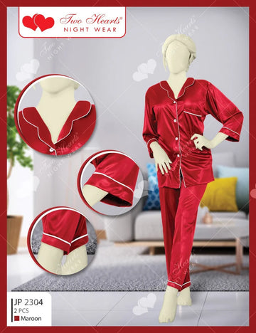 2 Piece Collar Neck Silk Lounge Wear 2304