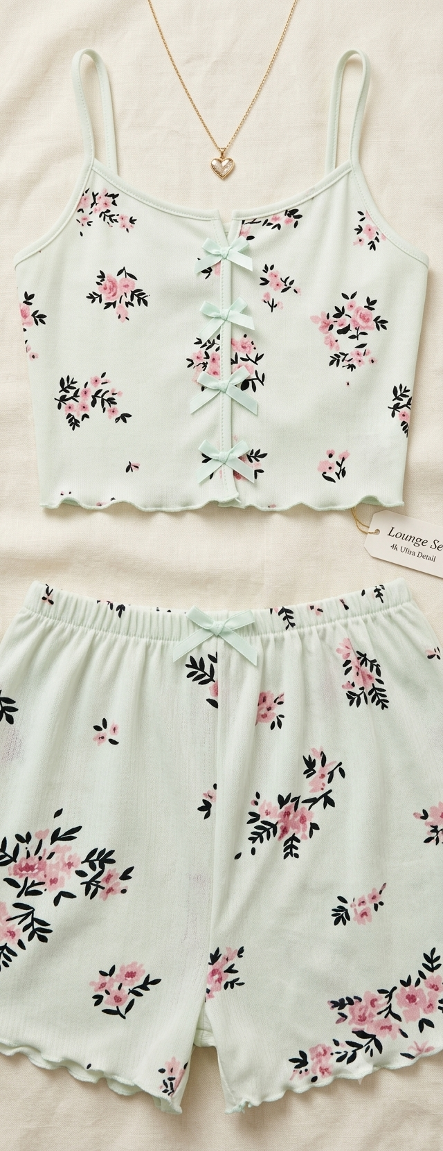 Floral Print Bow-Detail Cami Top and Shorts Lounge Set (NO:P35)