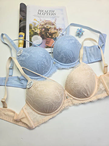 (34-40)b Criss Cross Strip Double Padded Pushup Lacy Bra