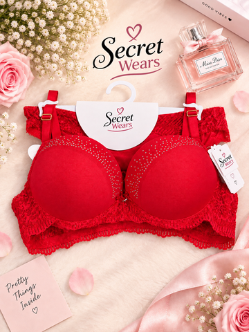 Lisa's Secret Elegant Red Rhinestone Lingerie Set (Bra & Panty)