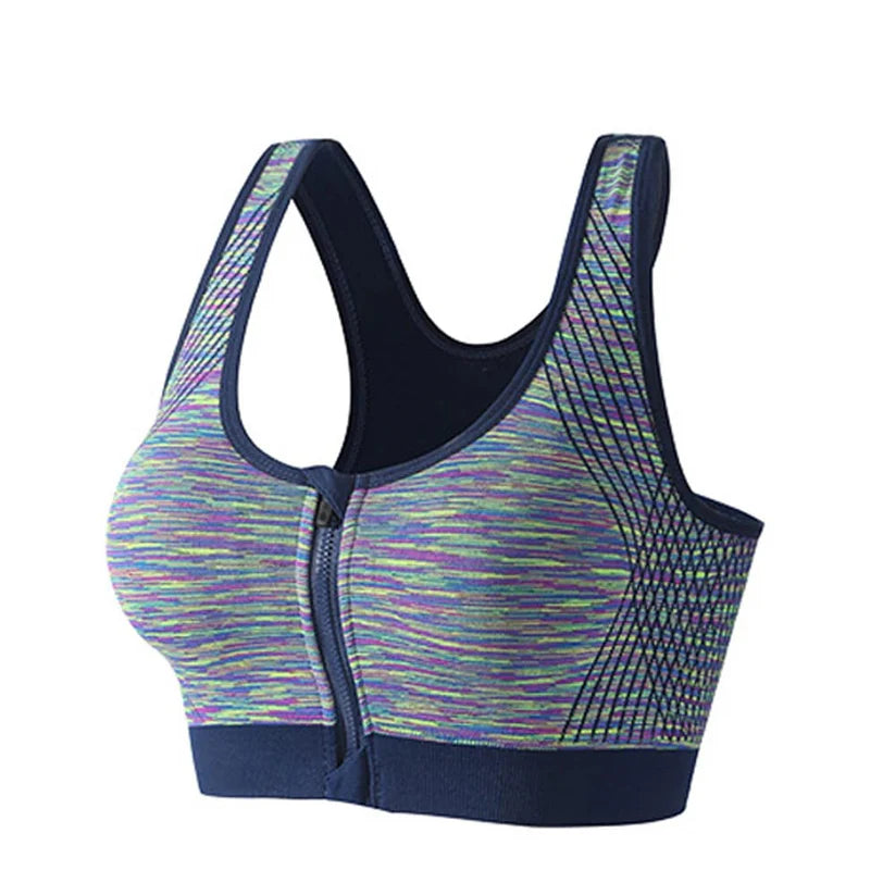 (32-38)Wide Straps Front Zipper Sports Bra (017)*