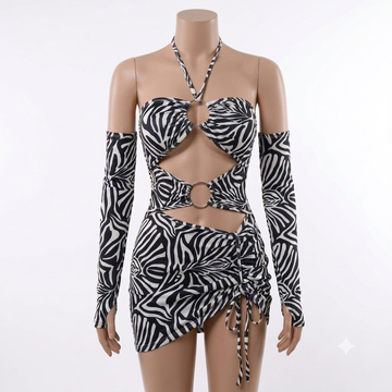 (34-40)Milk Silk Leopard Print Cut-out Bikini Dress (W)