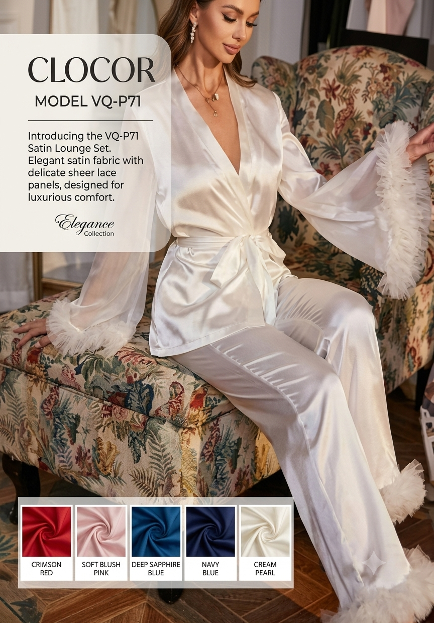 Luxury Satin Lounge & Nightwear Set with Ruffle Trim (VQ-P71)