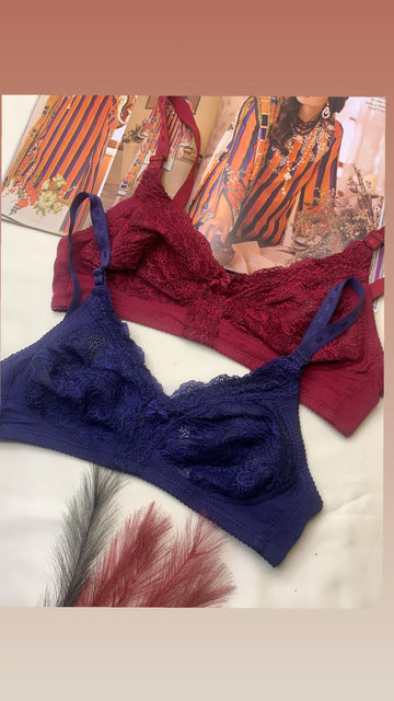 (32-42)C Comfy &Breathable Soft Cotton Cotton Lace Daily Wear Bra(R2-C)